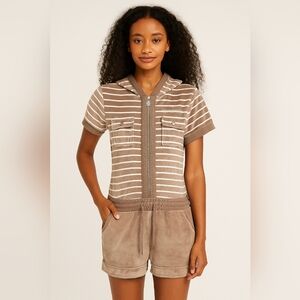Y2K Vintage BCBG Max Azria Velour Neutral Zip Up Romper Size Large NWT